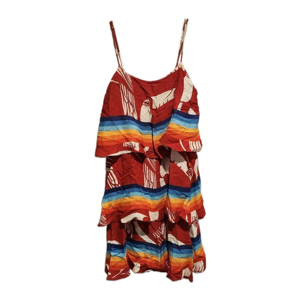 Farm Rio Tucano Tiered Parrot Mini Dress Red Size Small